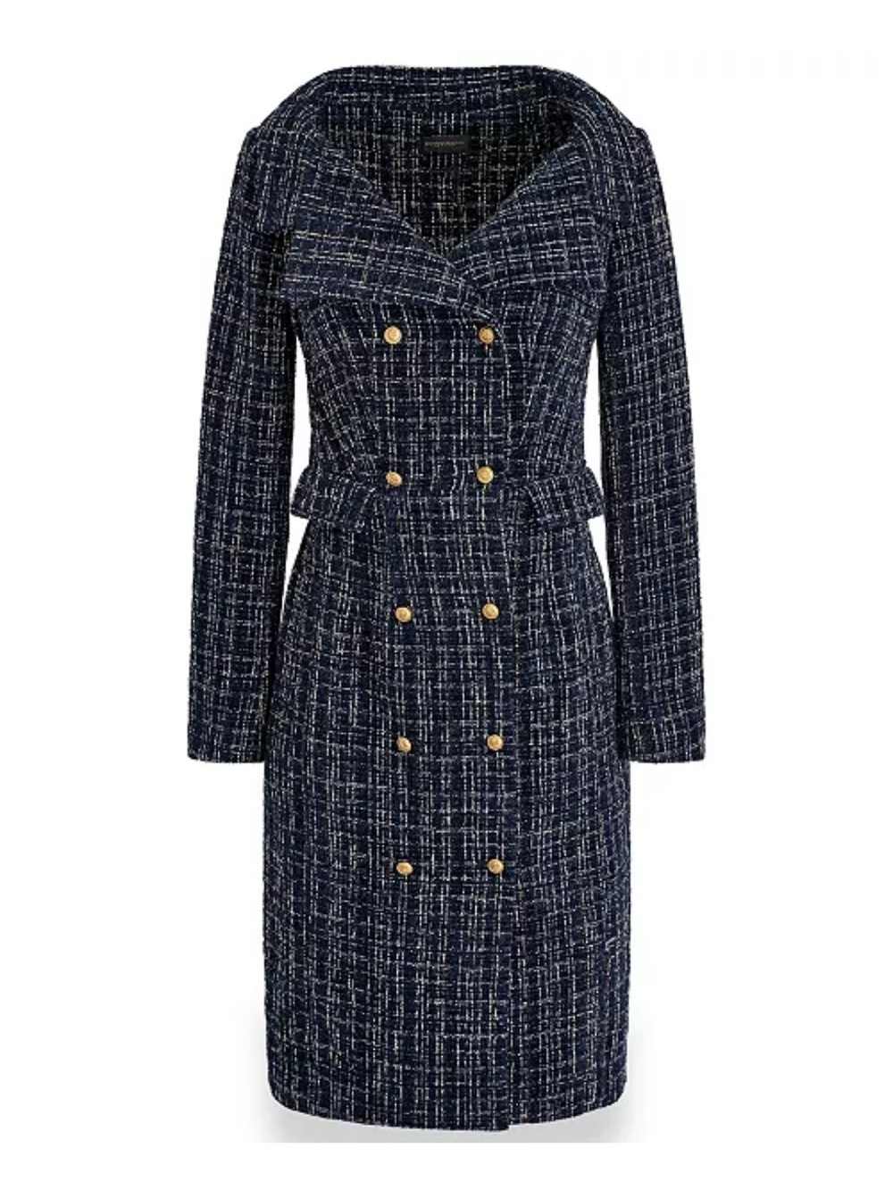 Donna Karan Navy Tweed Double-Breasted Long Sleeve Dress